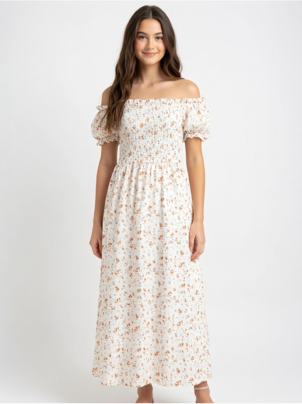 Size XS Off-Shoulder White Floral Maxi Dress